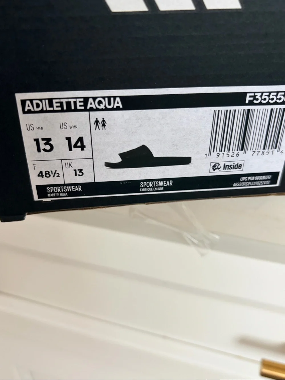 adidas Men's Adiletre Aqua Black Slide Sandals with Ribbed Strap